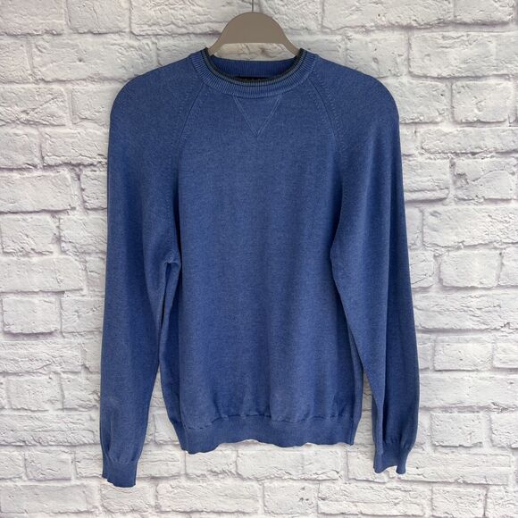 Valda By Toscano Italy Mens Viscose Crewneck Knit Sweater Medium Pullover Blue - Picture 10 of 10